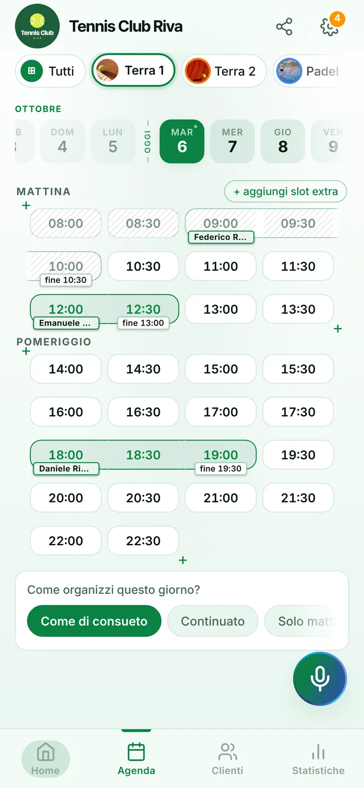 L’agenda del giorno nella dashboard del titolare