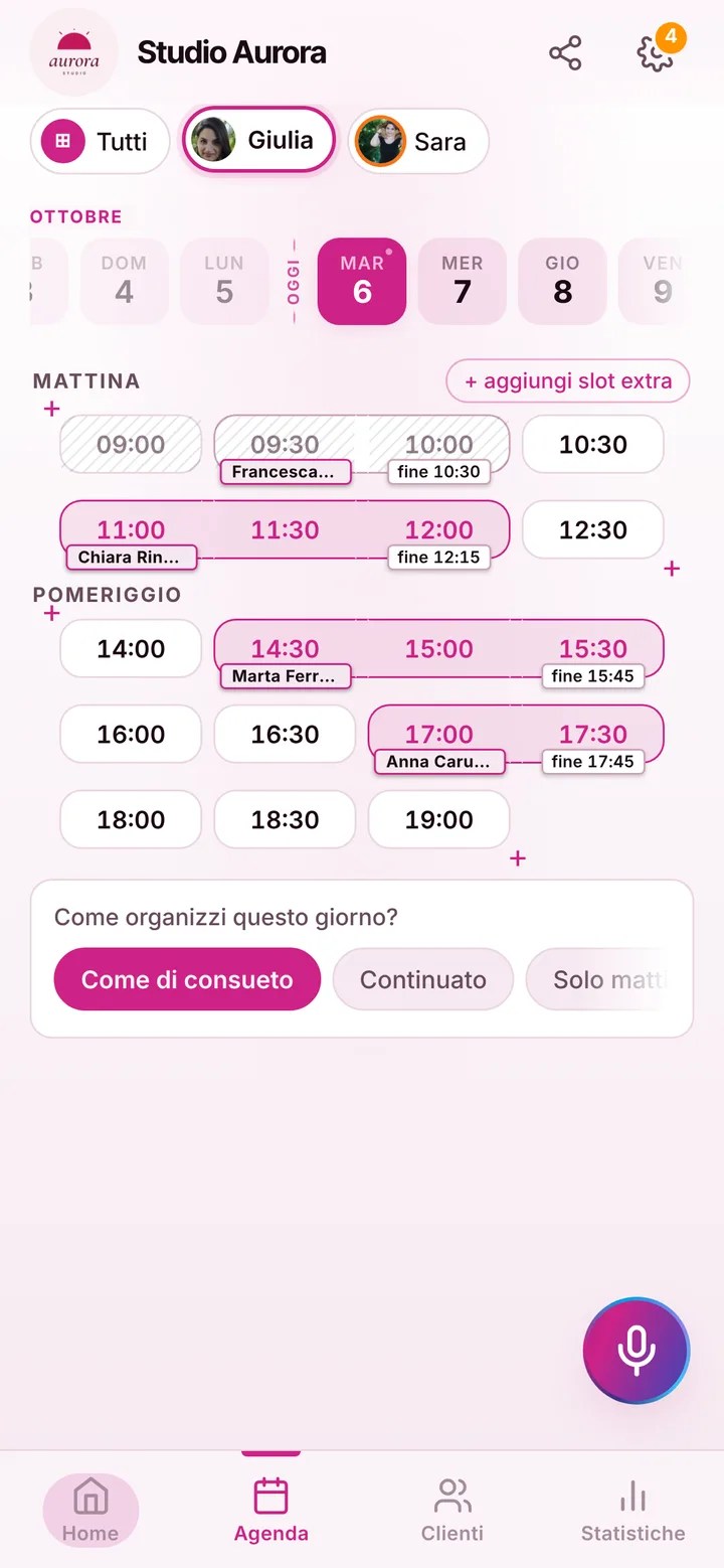 L’agenda del giorno nella dashboard del titolare