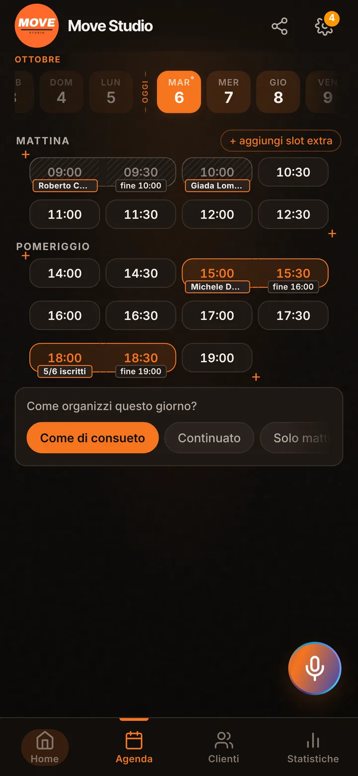 L’agenda del giorno nella dashboard del titolare